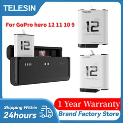 TELESIN-batería duradera para GoPro Hero 12, 11, 10, 9, 1750 mAh, 3 ranuras, tarjeta TF, almacenamiento, caja de cargador para GoPro 12 y 11