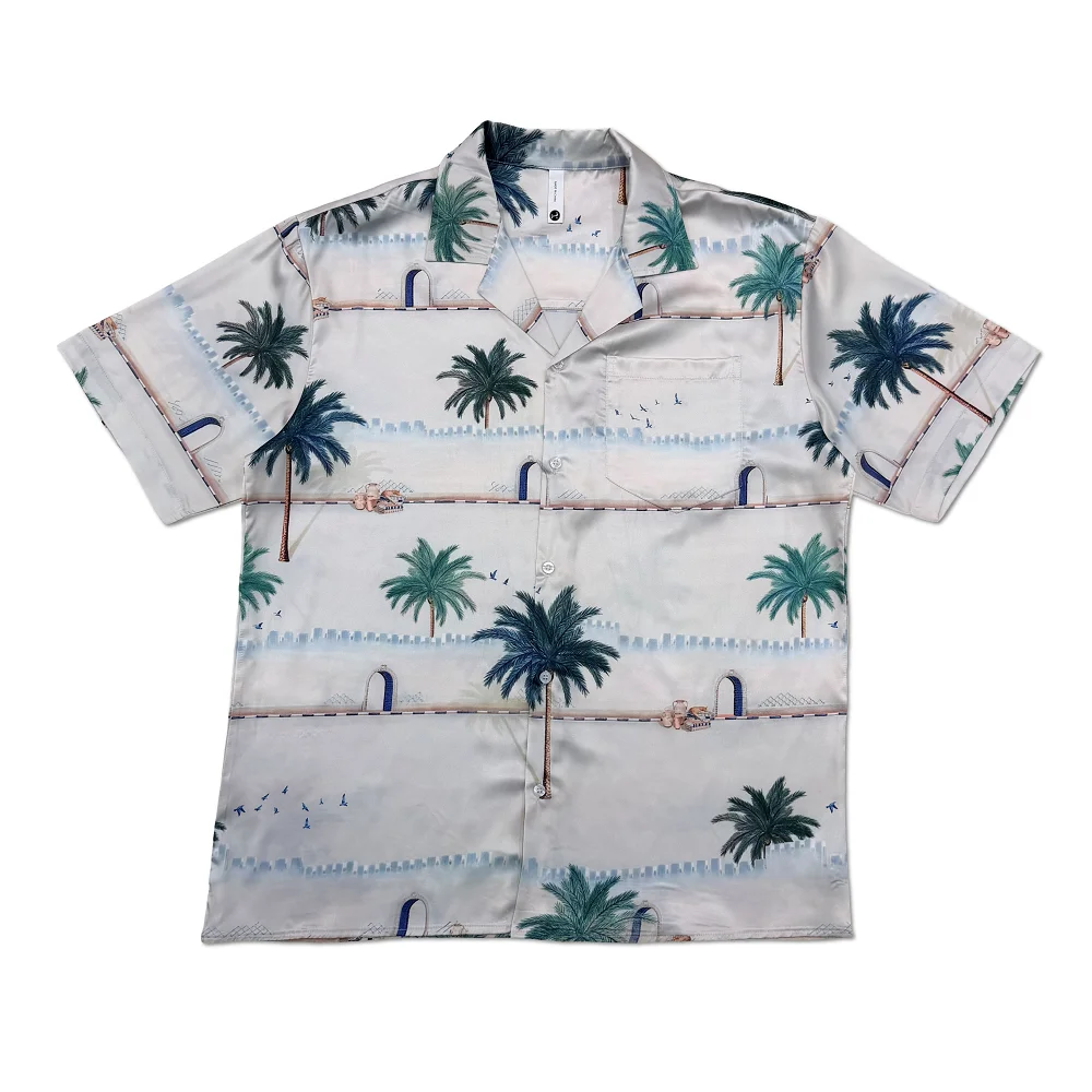 

Рубашка унисекс из сатина с принтом кокосовой пальмы, с коротким рукавом, высокого качества, свободного кроя, для отдыха и пляжа