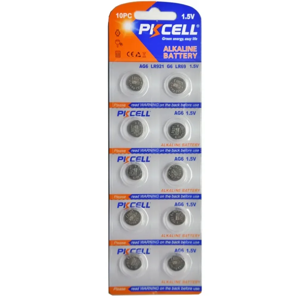 2Card/20PCS PKCELL AG6 Battery SR920SW SR69 SG6 371 605 1.5V Alkaline Button Batteries Coin Cell for Watch