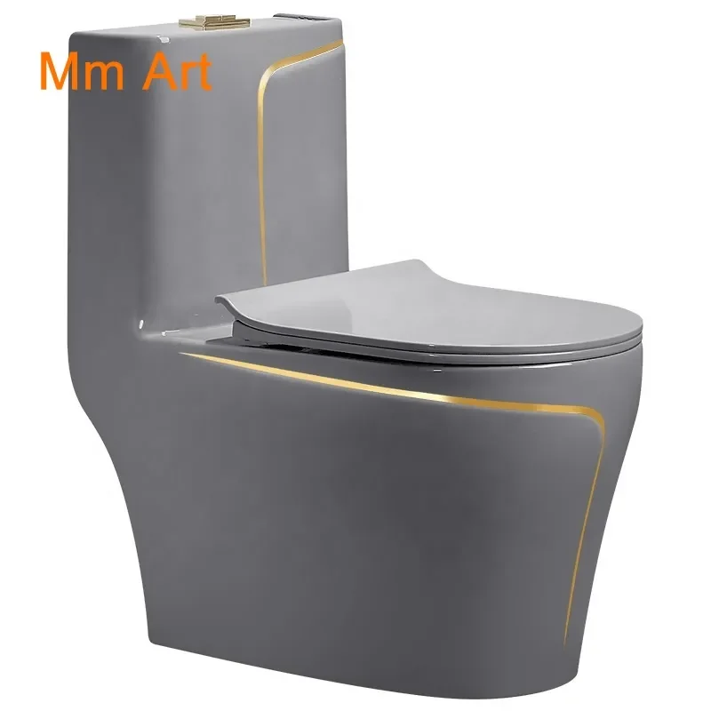 

Grey Gold Bathroom Ceramic Washdown Toilets One Piece WC P-trap/S-trap Colored Gray Toilet Bowl Toilets One Piece Closestool