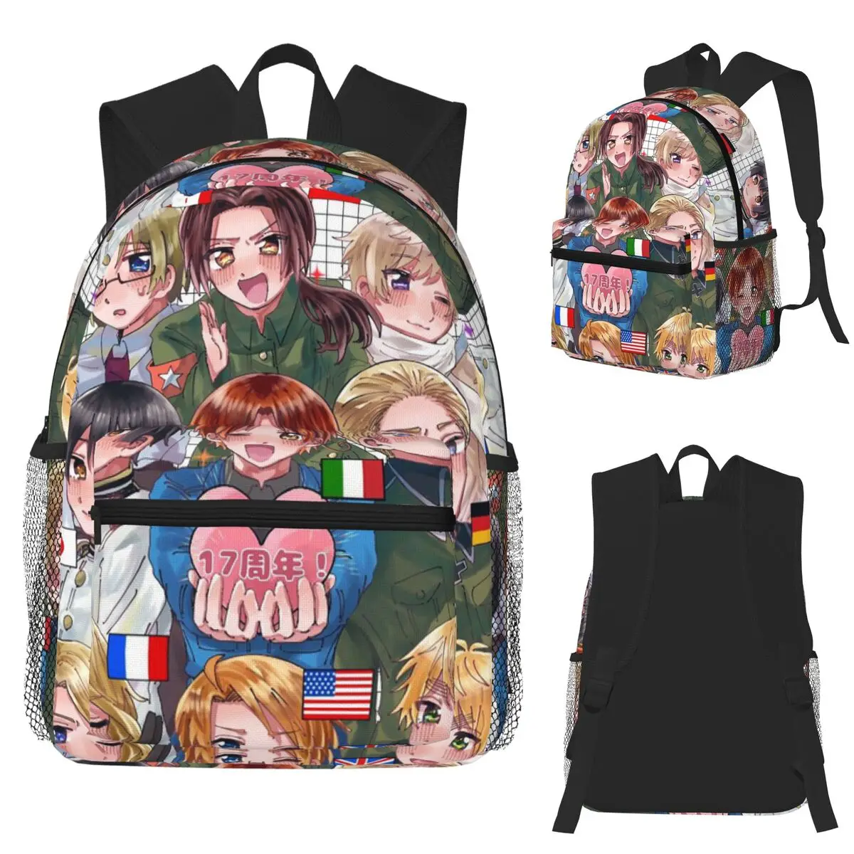 

Hetalia Group World Stars Студенческий рюкзак Школьная сумка Походный дорожный рюкзак для мужчин и женщин Книжная сумка Сумки на плечо
