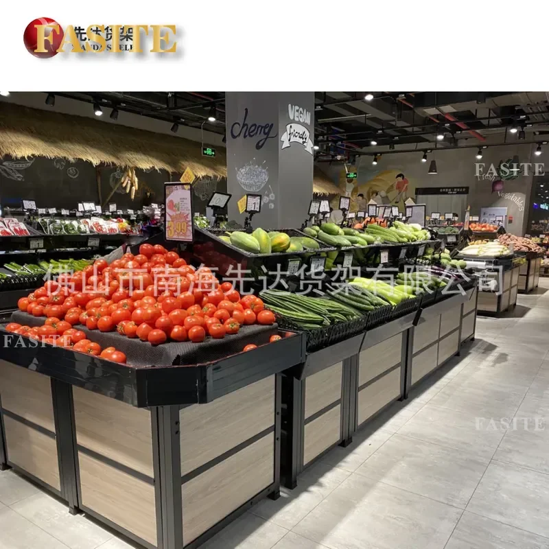For Supermarket Vegetable and Fruit Rack Fresh Produce Display Stand Stackable Storage Shelf Heavy Duty Metal Organizer for