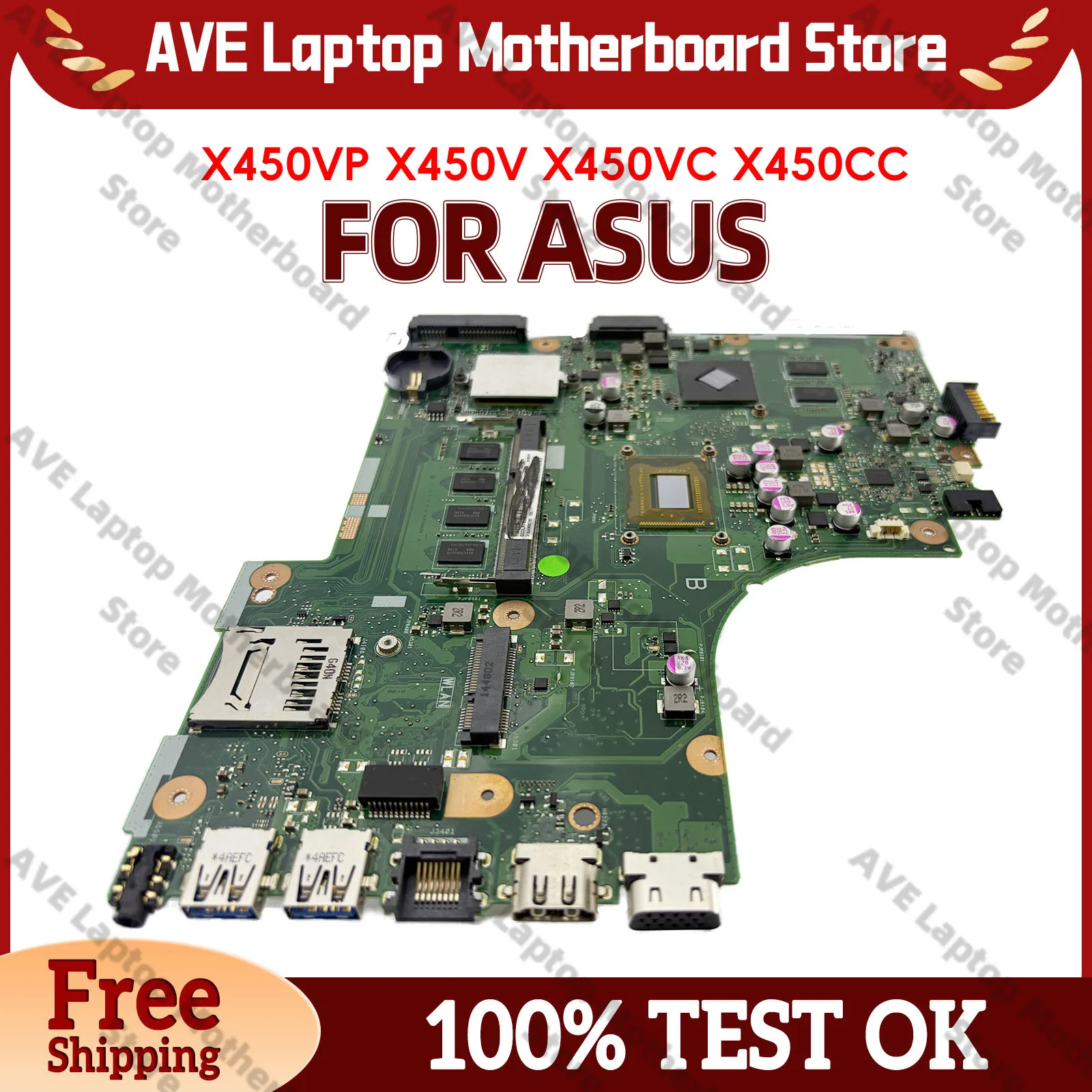 

X450CC Laptop Motherboard For ASUS VivoBook X450CP Y481C X450CL A450C K450C X450C X450CC X452C Mainboard With CPU tests OK stk
