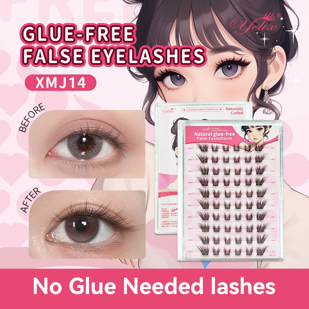 Yelix Self Adhesive DIY Eyelashes Cluster Dark Brown Flying Clusters False Eyelash Natural Soft Anime Segmented Lashes