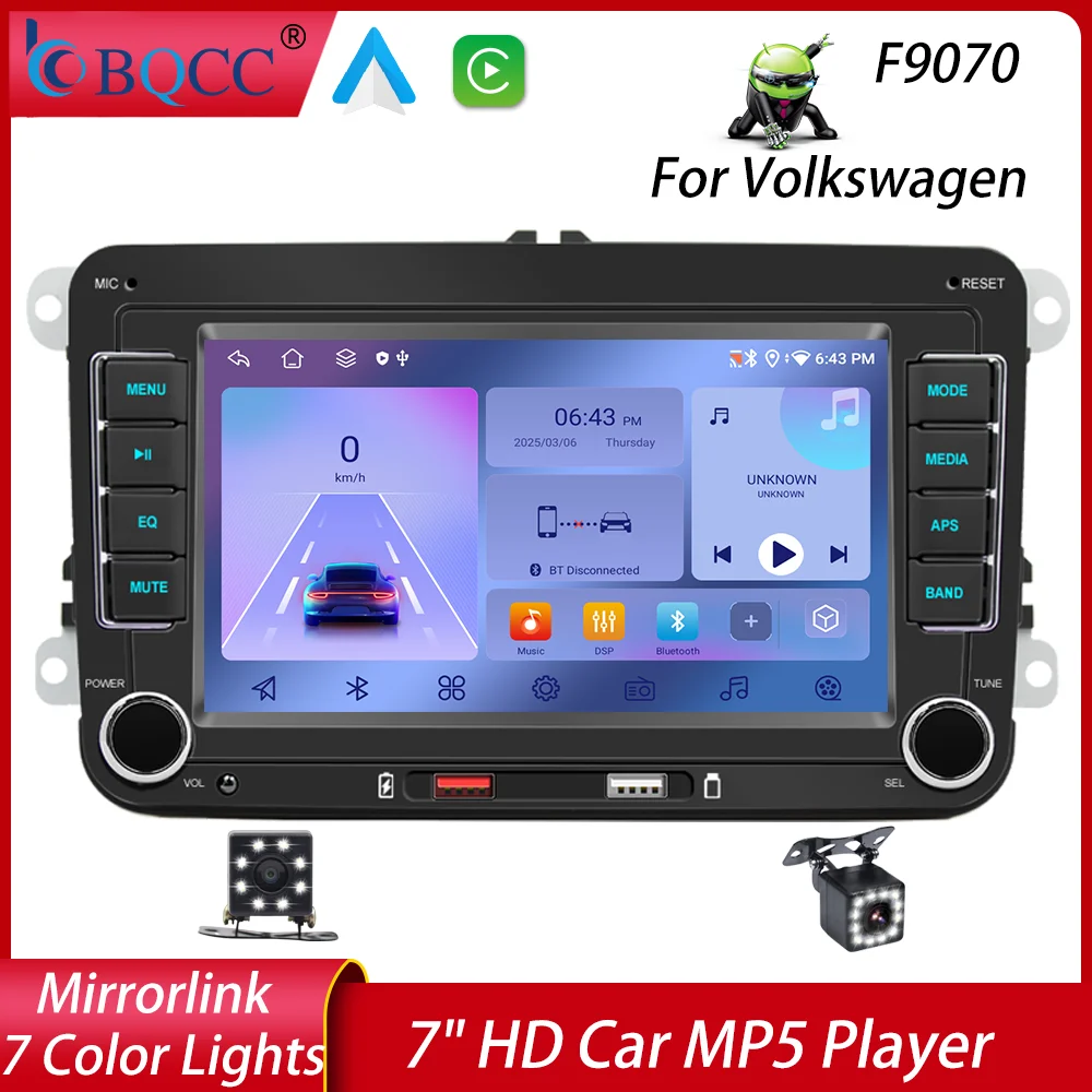 

BQCC 7" HD Car MP5 Player FM BT Colorful lights RDS Radio Mirrorlink USB charging Wireless Android AUTO/ Carplay for VW