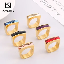 KALEN Square Multicolor Luxury Ring Stainless Steel Bohemia Colorful Stone Rings For Women Anillos Mujer Jewelry Gifts