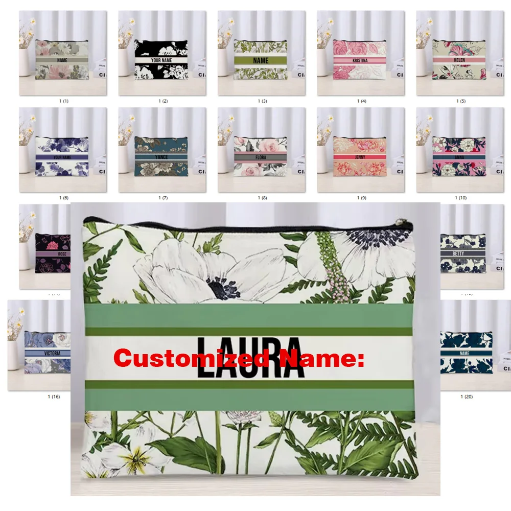 Custom Name Travel Cosmetic Organizer Women Office Supplies Storage Pouch Canvas Personalized Gift Makeup Bag Pencil Case Purse
