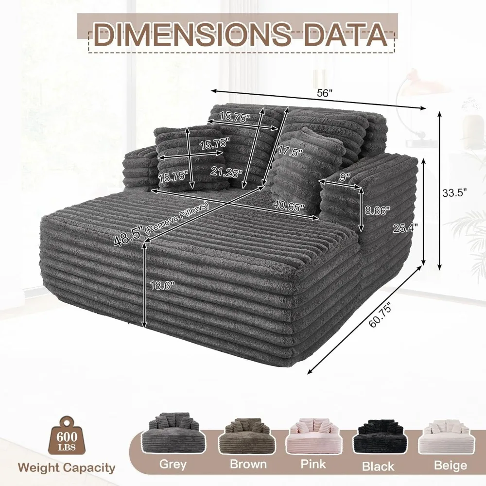 "Sedia chaise longue oversize in pelliccia sintetica felpata larga 56 pollici con divano letto e cuscini"