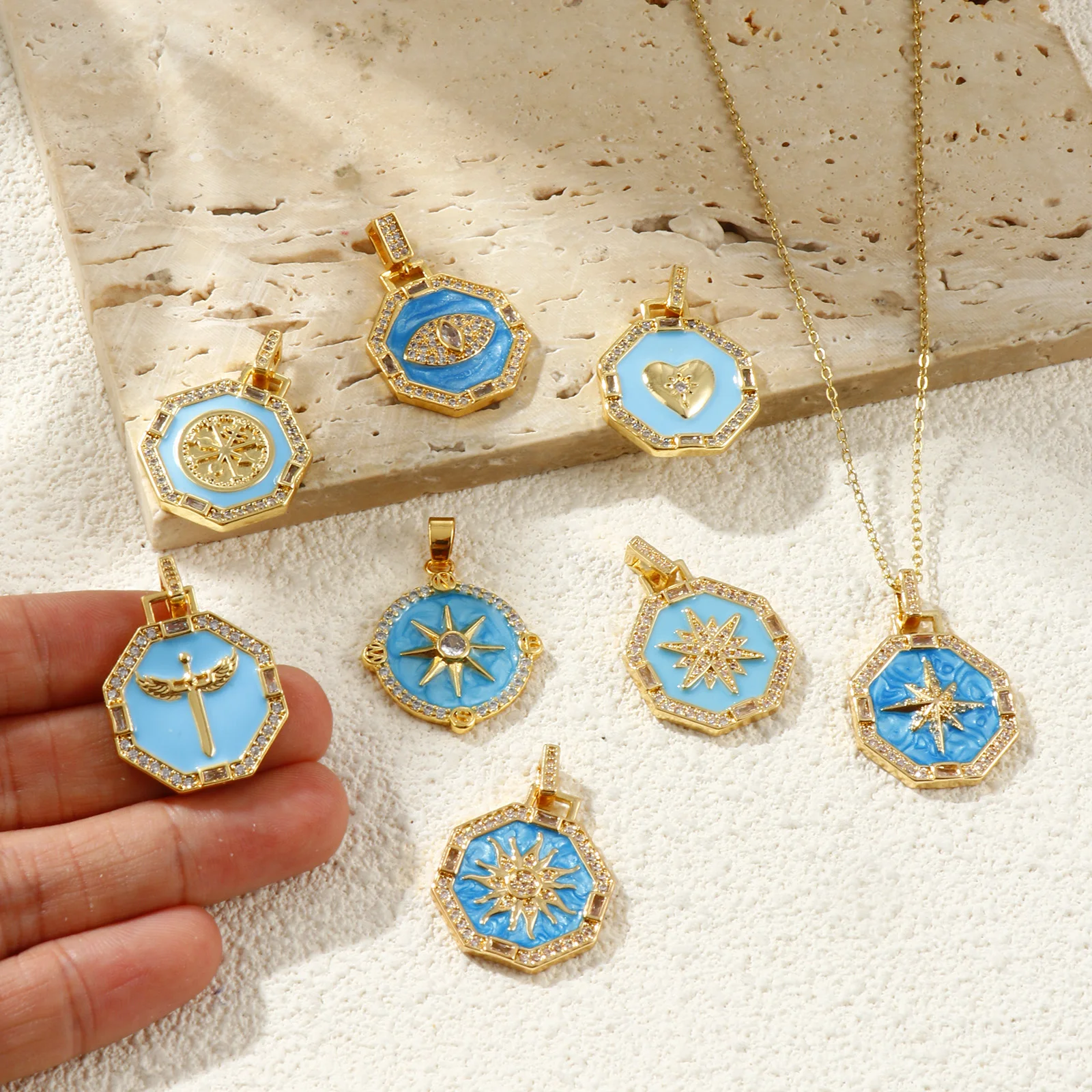1 Piece Enamel Heart Star Octagon Charms Micro Pave Clear Cubic Zirconia Brass 18K Gold Plated Pendants For DIY Necklace Making