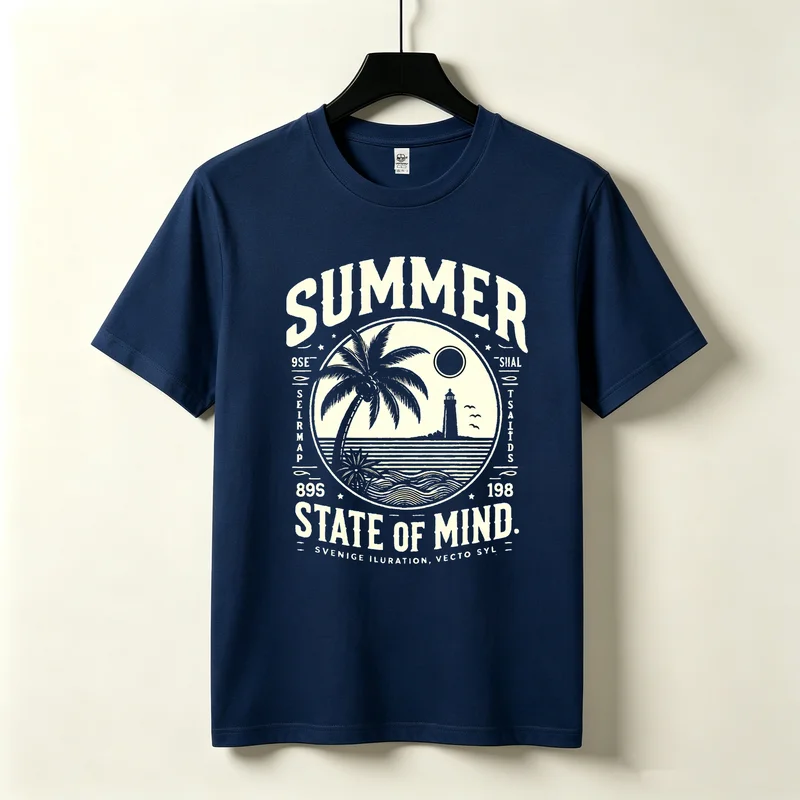 Summer State of Mind Vintage Beach T-Shirt Palm Tree Lighthouse Retro Graphic Tee Casual Streetwear for Men Women Top Y2k