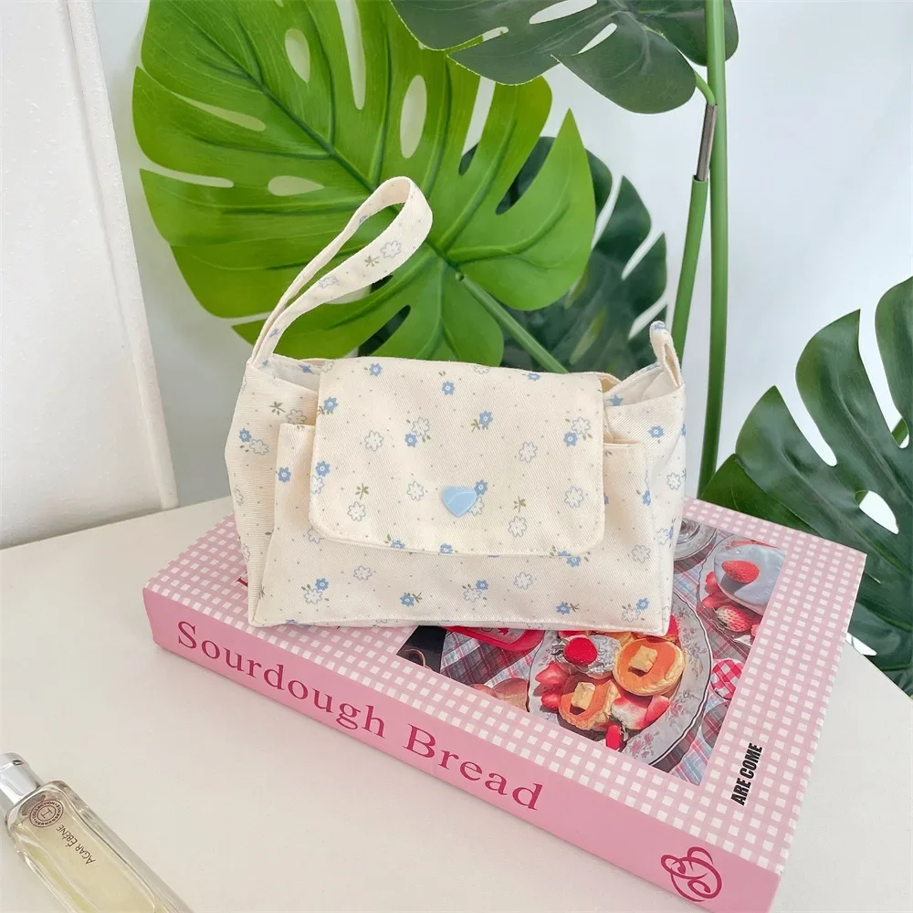 Organizer Pouch Print Floral Makeup Bag Snap Button Flower Coin Purse Large Capacity Fabric Handle Layered Storage Bag Cute Gift