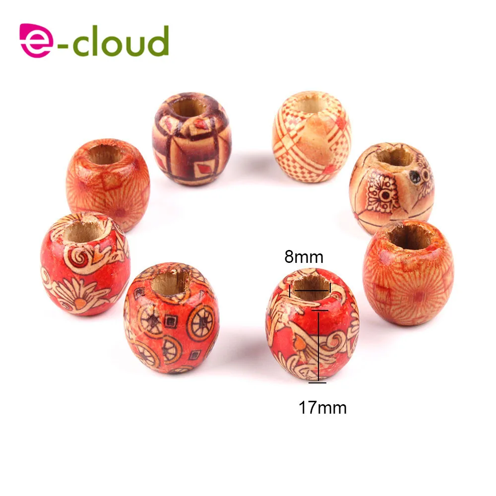 30pcs/bag 17mm Wood Hair Beads 8mm big Hole Dreadlock Beads for Jumbo Braid Dreadlock  Hair Accessories