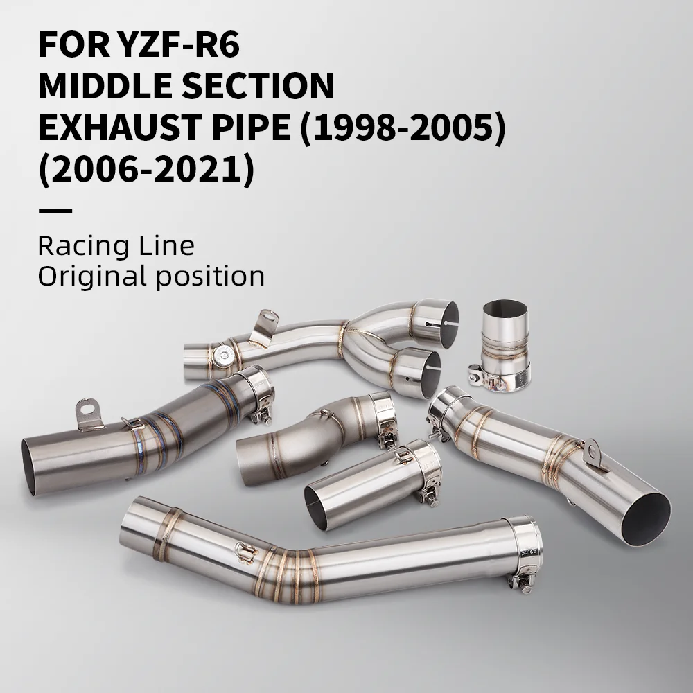Slip-on YZF-R6 1998-2005 2006-2019 51mm Motorcycle Exhaust Middle Link Pipe for R6 1998-2021 Escape Muffler Connect Tube view 2