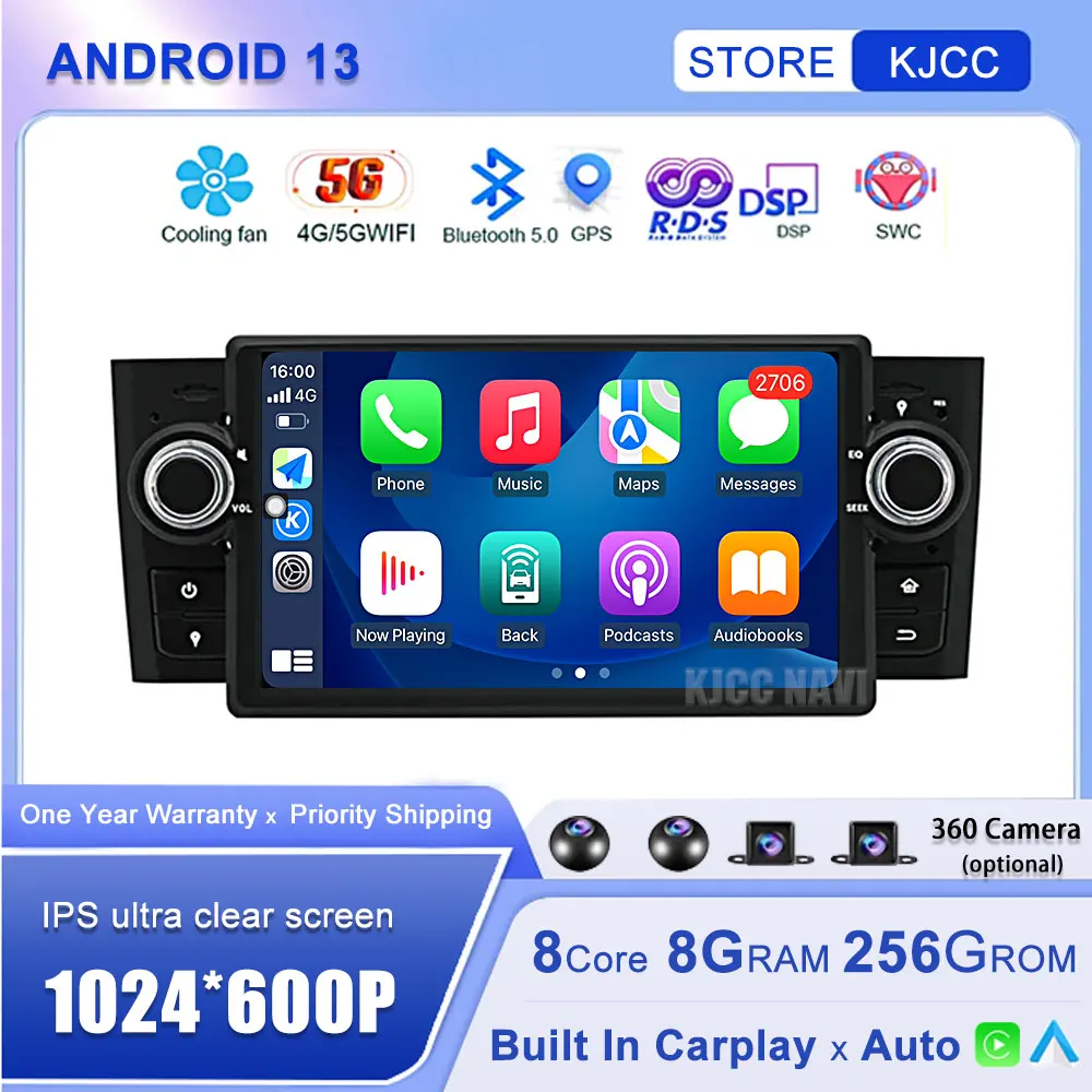 

7 дюймов для Fiat Grande Punto Linea 2007 2008 2009 2010 2011 2012 навигатор GPS Carplay радио стерео Android 14 автомобильный мультимедийный Wi-Fi