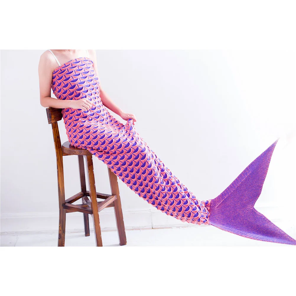 

Knitted Mermaid Blanket Purple 190x90cm Fish Tail Sleeping Blanket Cozy Sofa Throw Handmade Soft for Camping Sleepovers