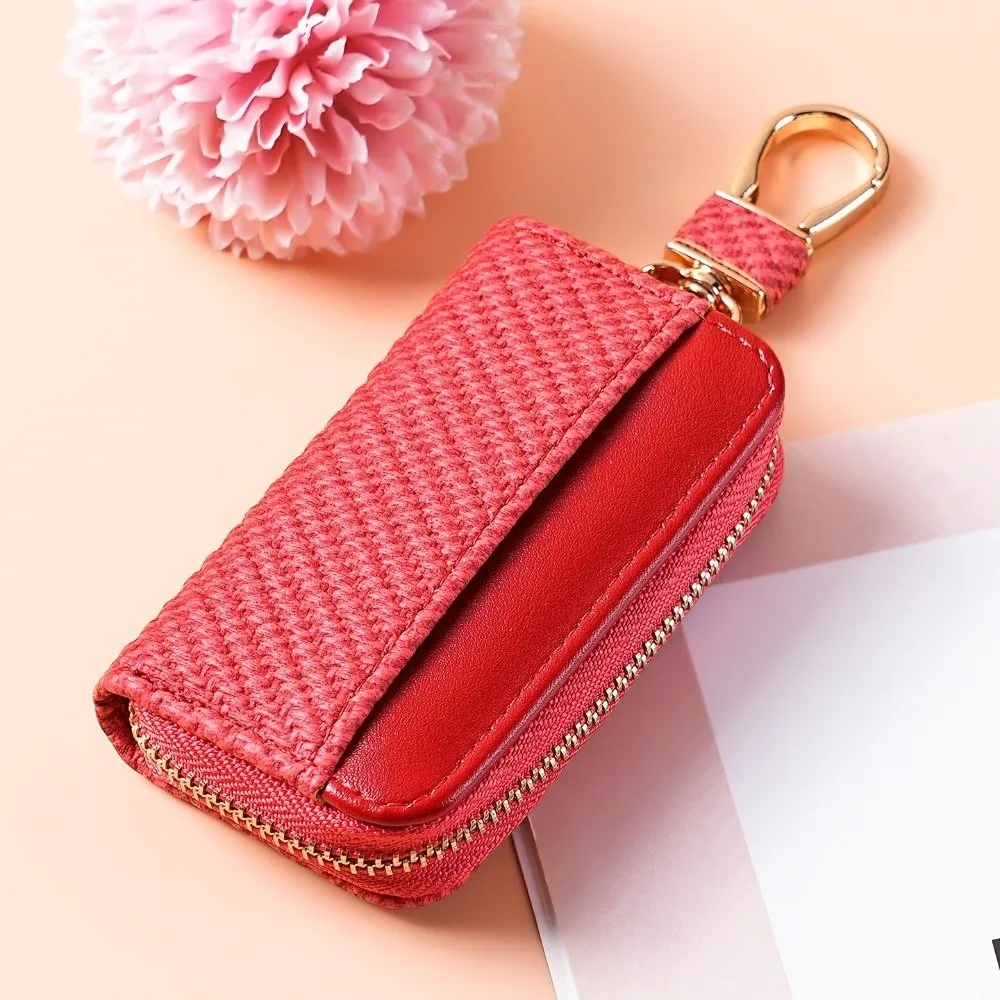 New PuLeather Car Key Bag Zipper Portable Key Holder Wallet Solid Color Coin Holder Keychain Key Organizer For Car Keys