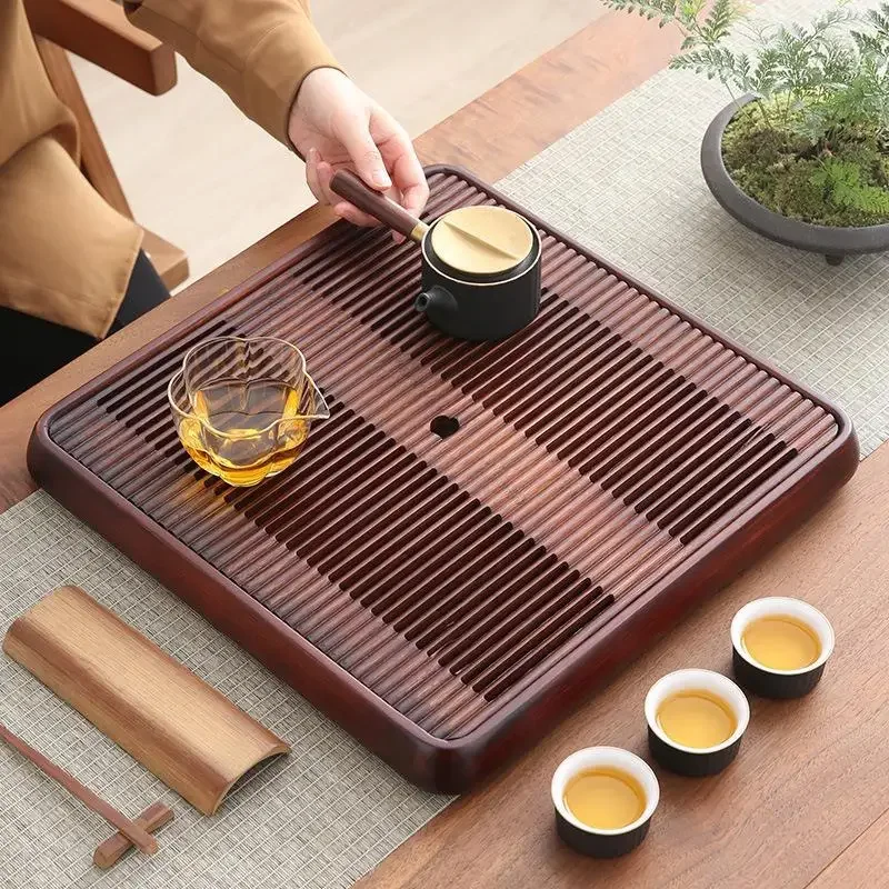 Bamboo Tea Tray for Home Use Four Square Tea Table Water Storage Type Drainage Multi-function Tea Tray Home