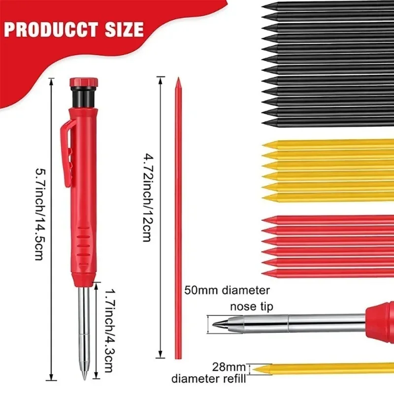 Imagem -02 - Solid Metal Carpenter Lápis Grupo Marcador de Furo Profundo Refil Leva Ferramenta de Marcação Carpintaria Lápis Mecânicos 1pc