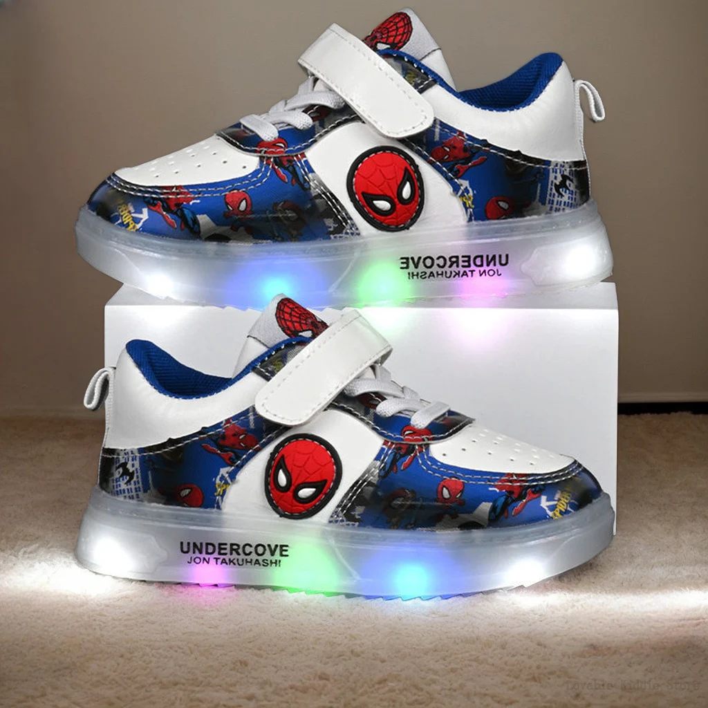 

2025 New Disney Led Light Shoes for Kids Fashion Cartoon Print Boys Sneakers Student Casual Shoes Breathable Kids Sport Shoes