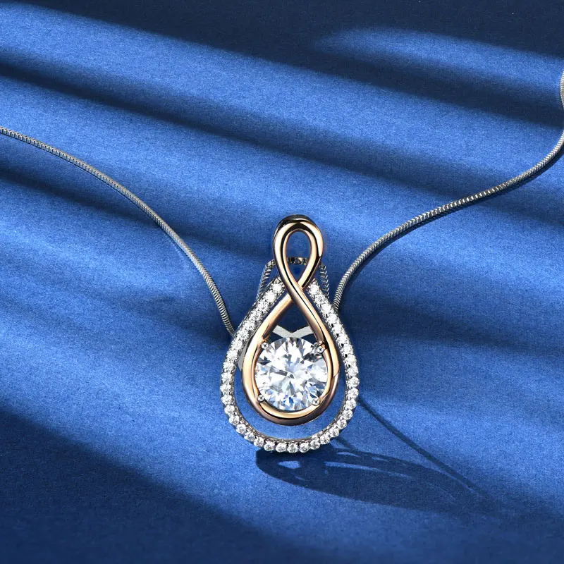 IOGOU Luxury 1.19CT 2.3CT 3.53CT D Color Full Moissanite Infinity Pendant Necklaces for Women Real Silver Chain 925 Jewelry Gift