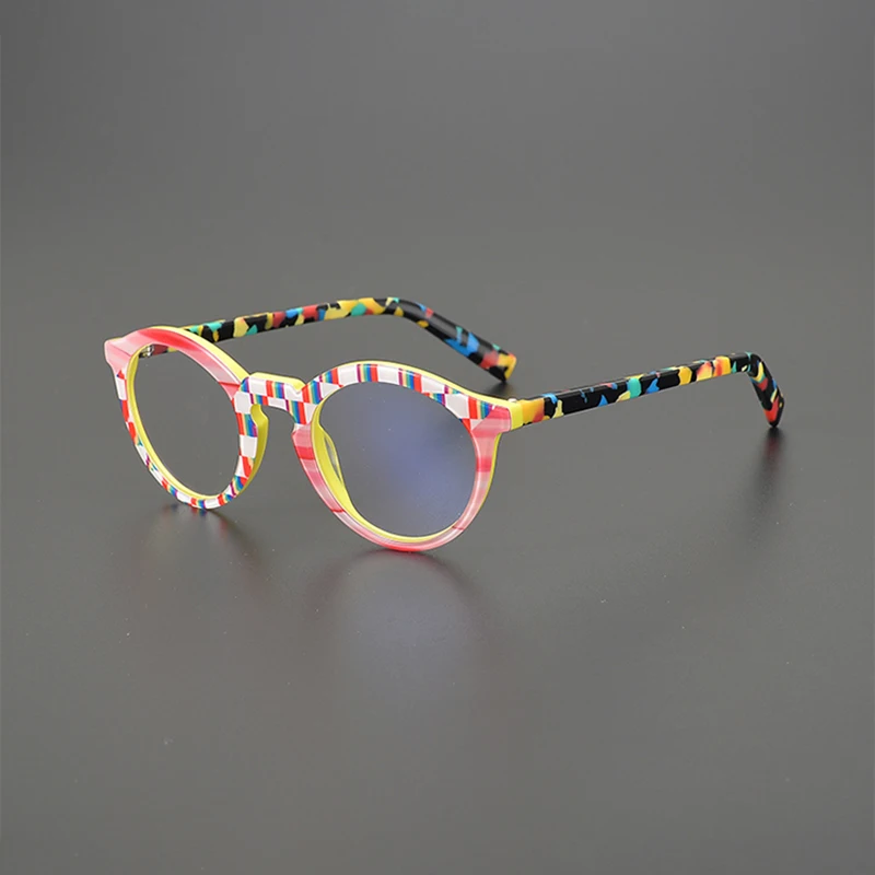 Niche fashion personality retro art glasses frame ultra-light cat eye small face oval high quality patchwork color optical glas