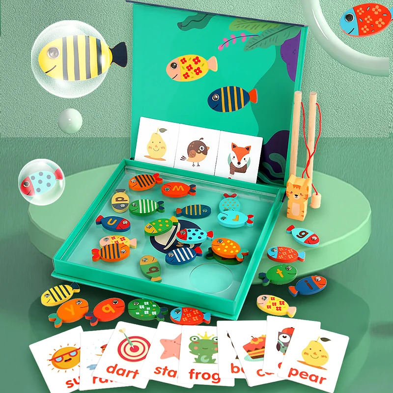 2-in-1 Fishing & Spelling Puzzle Toy, Fishing Game + Letter Puzzle to Learn 26 Letters & Word Spelling, Beautiful Packaging, Ide