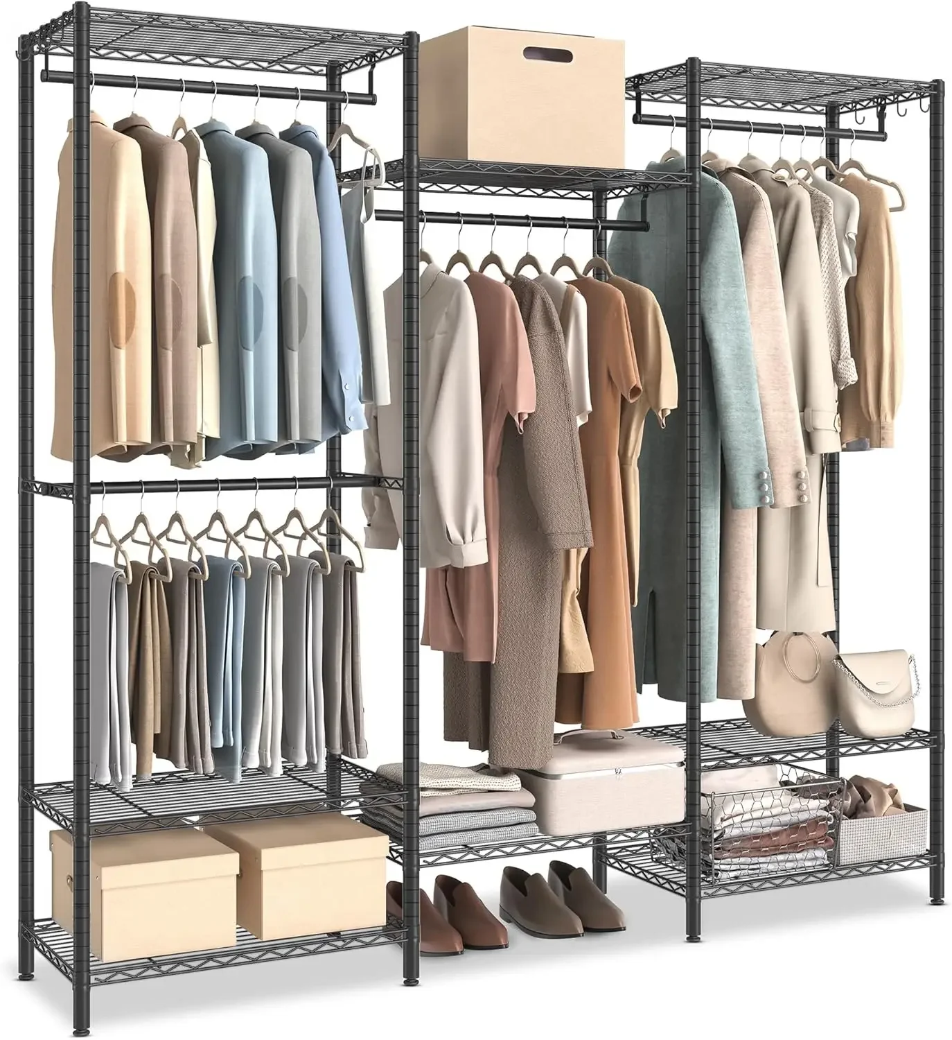 

SONGMICS Portable Wardrobe Closet Heavy Duty Clothes Rack, Freestanding Closet Organizer, Metal Garment Rack with Adjustable