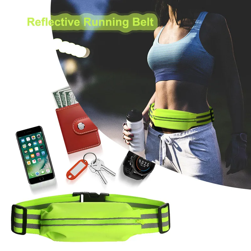 Reflective Running Phone Case Waist Bag Running belt Fitness Climbing Cross Gym Jogging Pocket Fanny Pack 70-160CM Adjustable