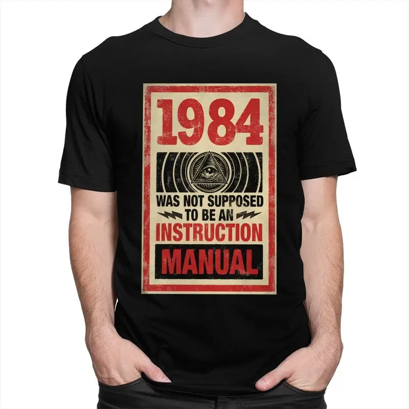 1984 George Orwell Big Brother T Shirt for Men Short Sleeves Novelty Awesome Clothing Streetwear Summer 100% Cotton Tee Tops