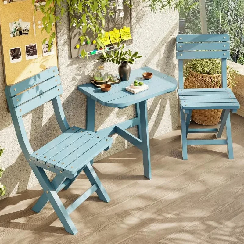 Indoor balcony table and chair combination three-piece small apartment courtyard leisure area foldable tea drinking solid wood