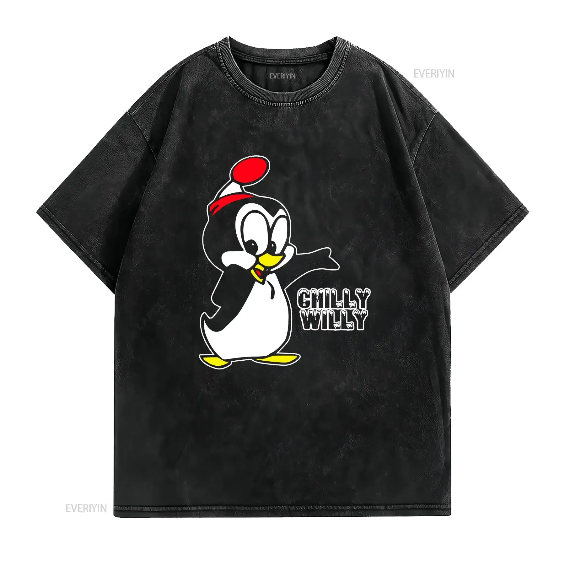 Chilly Willy T shirt vintage Washed streetwear graphic Breathable Stylish homme Versatile designer clothes Unisex Stretched