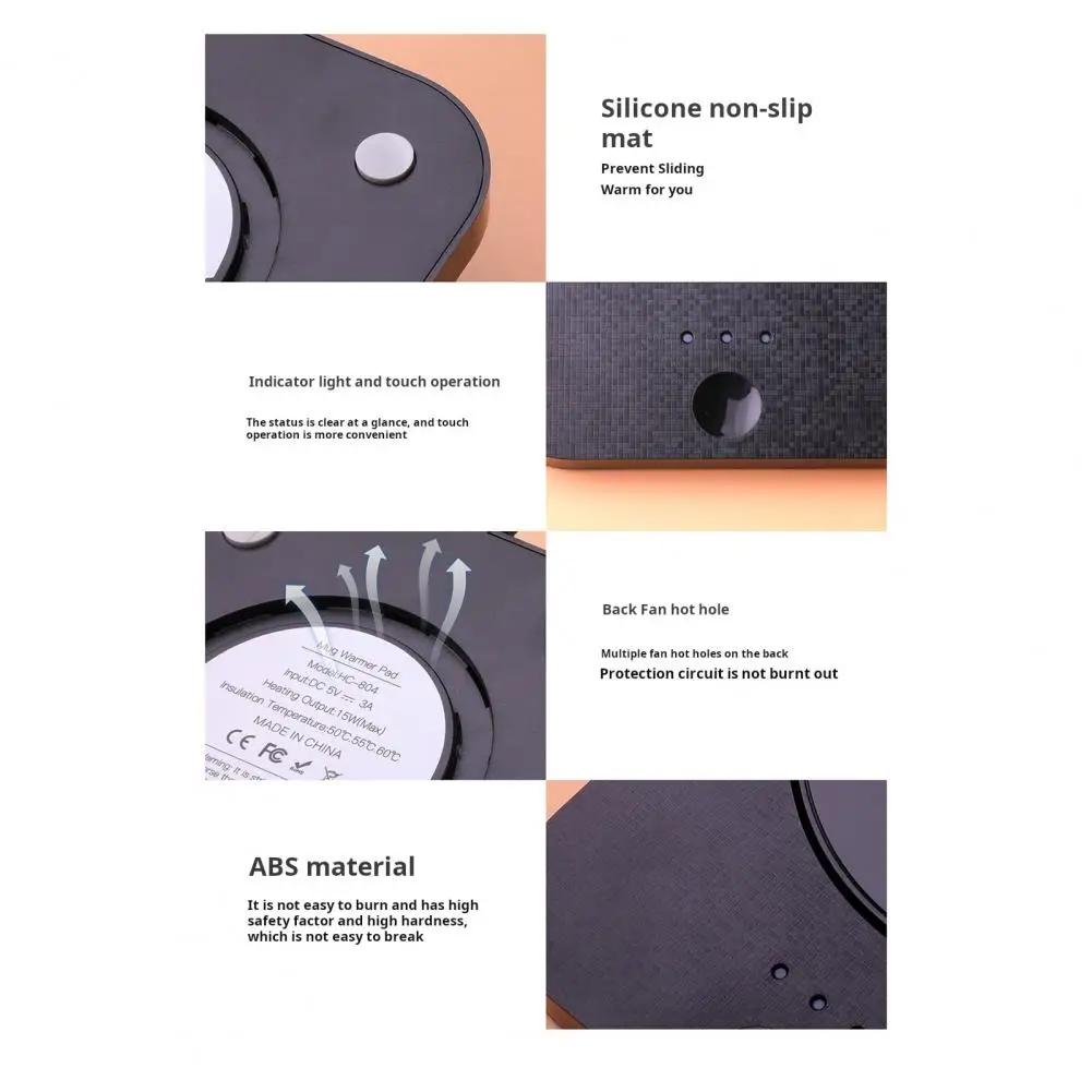 

Wireless Phone Charger Usb Plug-in Coffee Mug Warmer with 10h Auto-off Waterproof Coaster Portable Electric Cup for Heating