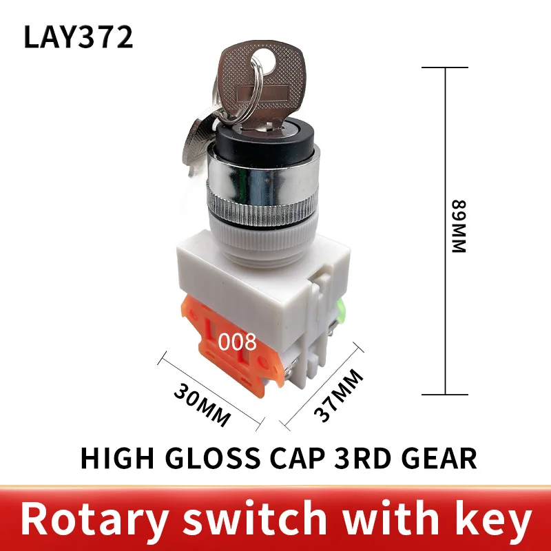 LAY37 AC 380V 10A DPST 2 posiciones 3 posiciones Selector giratorio interruptor de bloqueo de llave 2no LAY7
