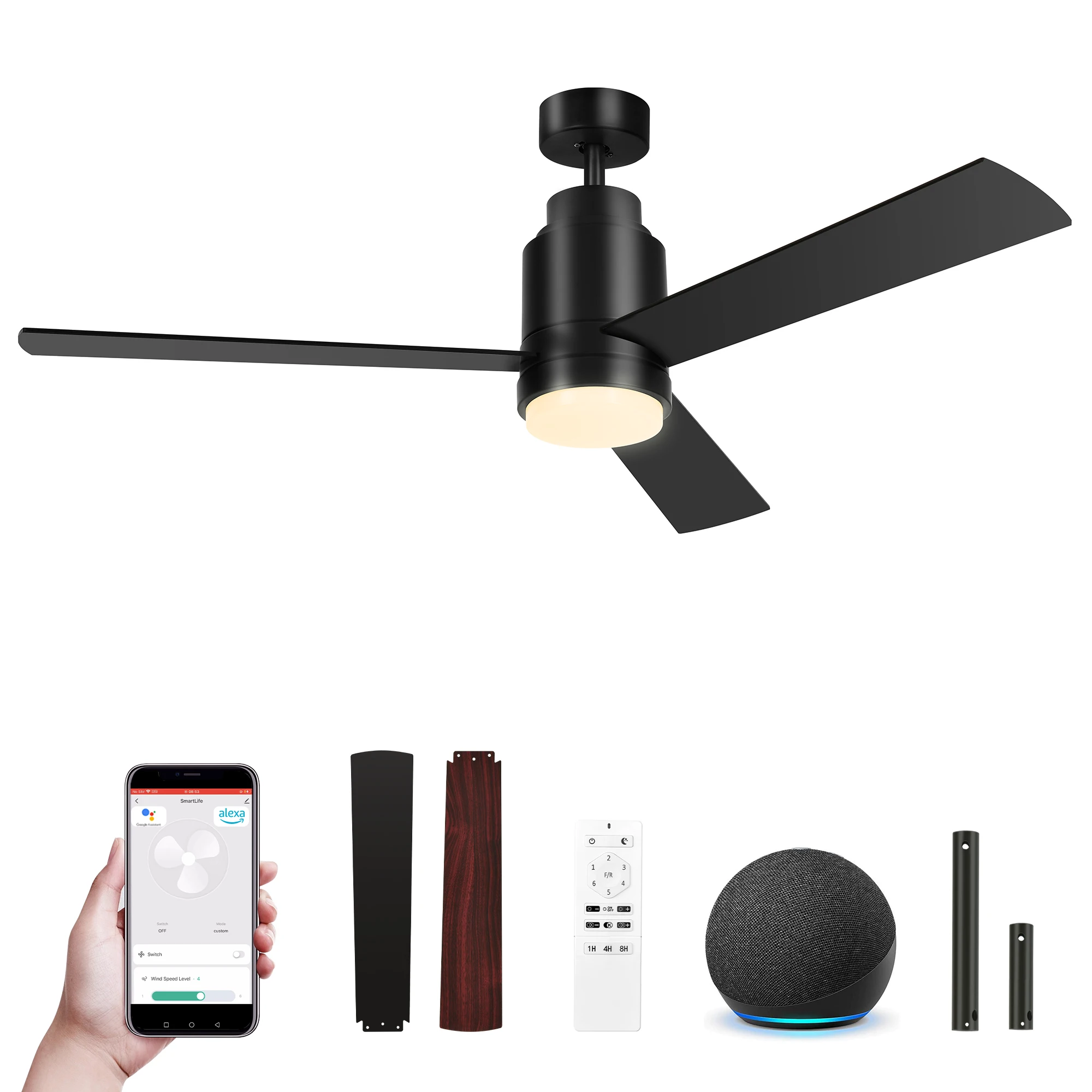 52 Inch Ceiling Fans with Lights Remote & APP Control Reversible Motor Smart Fan