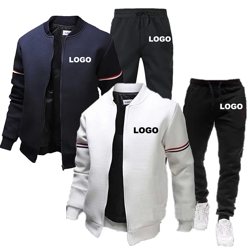 Fashionable Custom Logo Men\'s Clothing Sports and Leisure Baseball Jacket Pants Set Outdoor Jogging Cardigan Hat Less Set