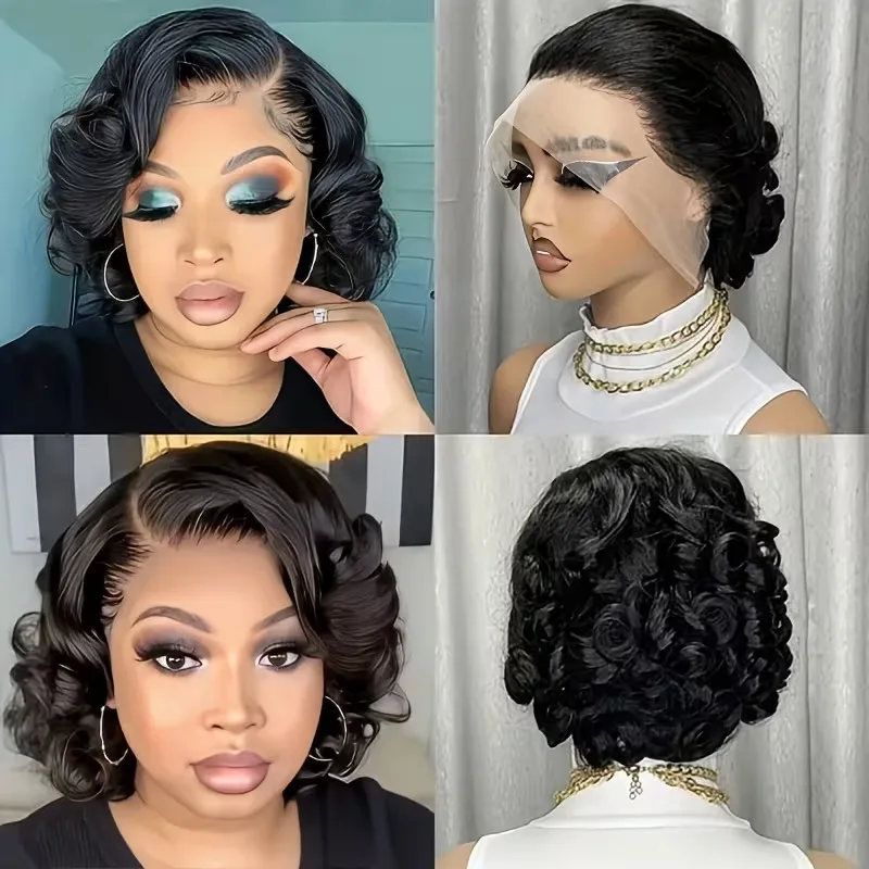 

4X4 Lace Front Bob Pixie Wigs Human Hair Egg Curl Wig For Women Glueless Natural Tangle Free Voluminous Curly Wig Easy To Style