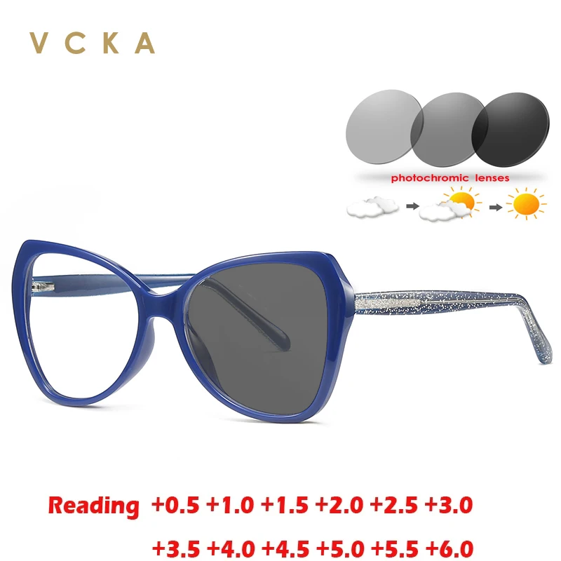 VCKA Fashion duże oprawki damskie okulary do czytania 2025 nowe blokujące niebieskie światło korekcyjne konfigurowalne okulary z optyką +0.50 do +10