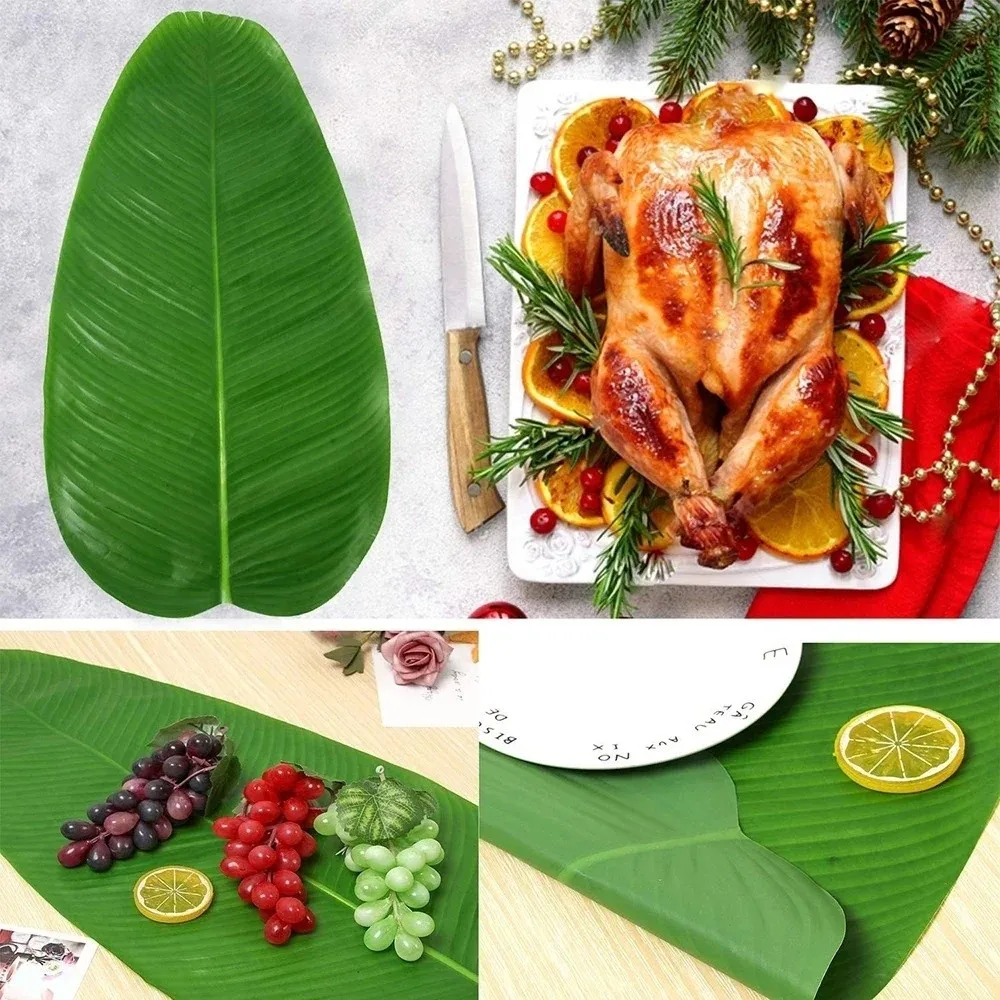 5Pcs Heat Resistant Artificial Banana Leaves Simulation Waterproof Faux Lotus Leaf Coasters Decor Anti Skid Kitchen Placemats view 3