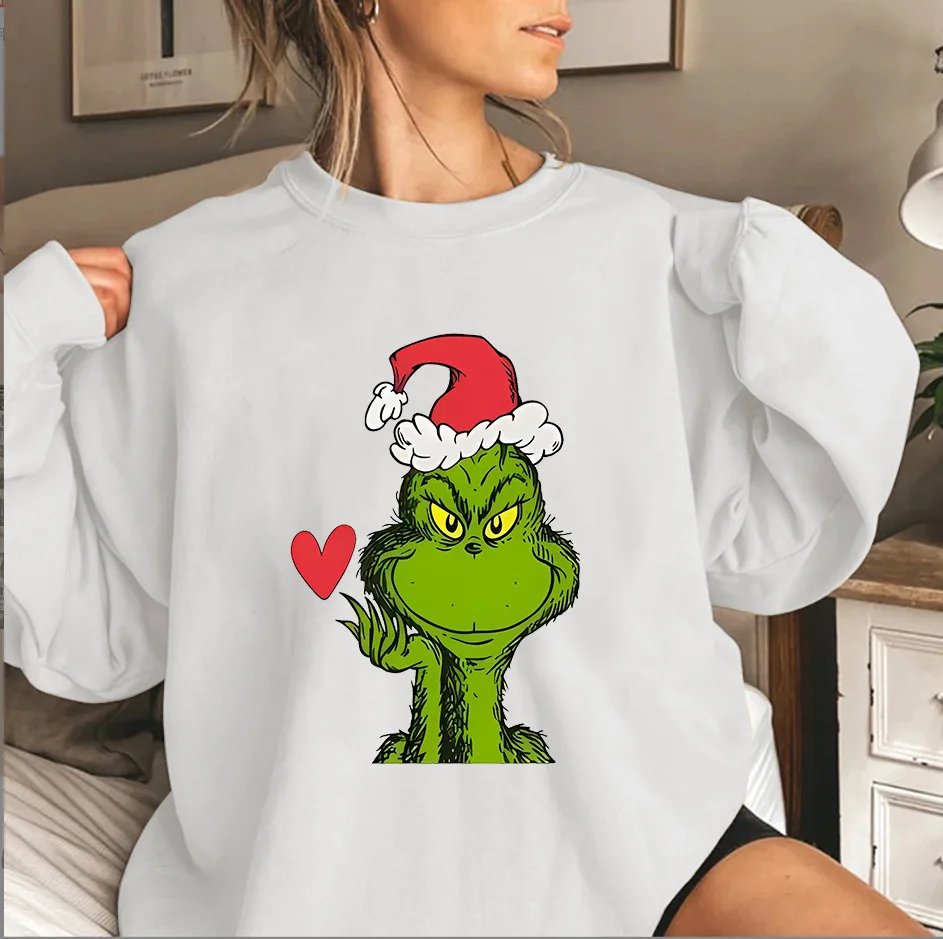 حار بيع الموسم الحجم الأوروبي الأخضر غرينش عيد الميلاد سترة جولة الرقبة المطبوعة قبعة قميص ألياف البوليستر عارضة فضفاض...