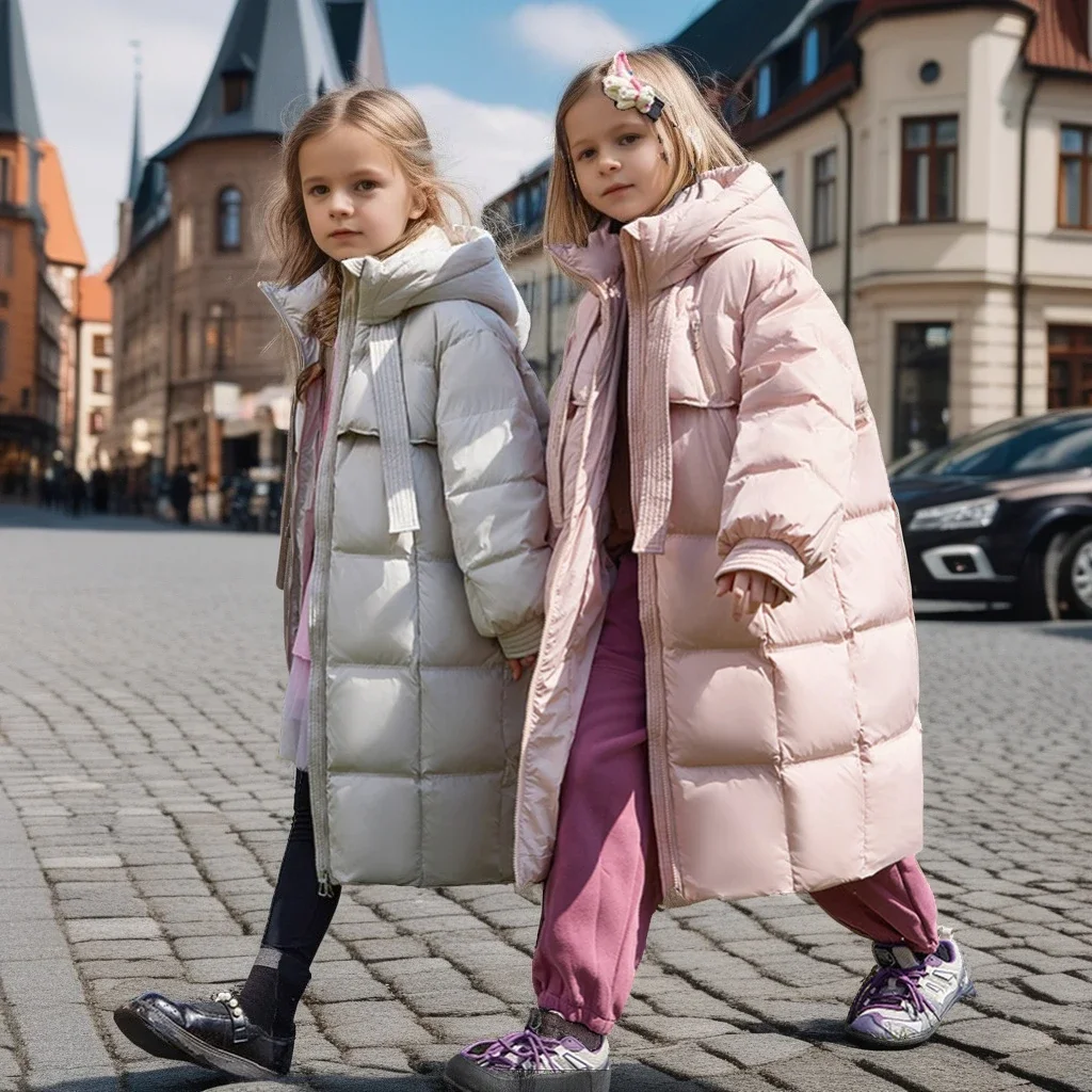 Winter Long Puffer Coat Kids Hooded Zip Up Loose Quilted Windproof Thick Warm Outdoor Down Outerwear Jacket for Teen Girls 3-14Y