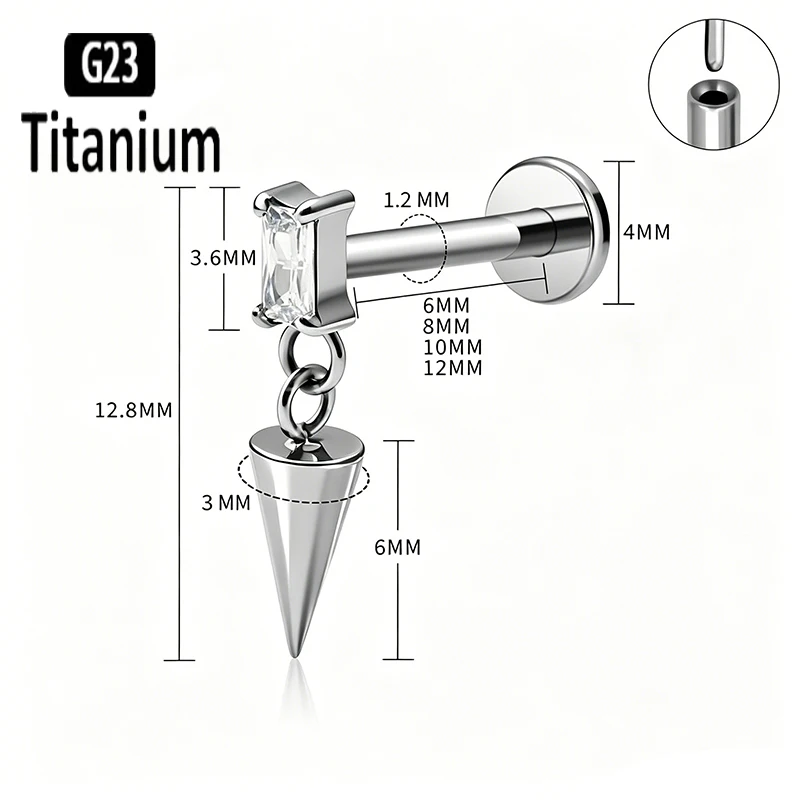 G23 Titanium Piercing CZ With Cone Put Pin-style Ear Cartilage Tragus Helix Stud Earring Labret Lip Ring Lobe Body Jewelry 16G