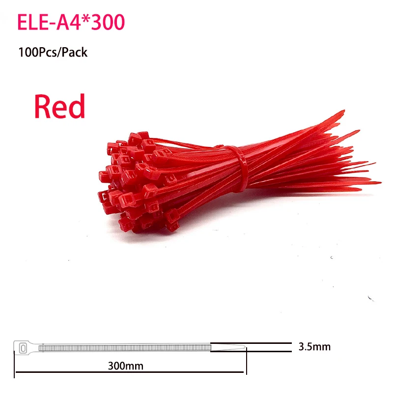 

4x300mm Plastic Self-Locking Plastic Red Nylon Tie 100PCS/Bag Zip Wraps Strap Nylon Cable Tie With Multiple