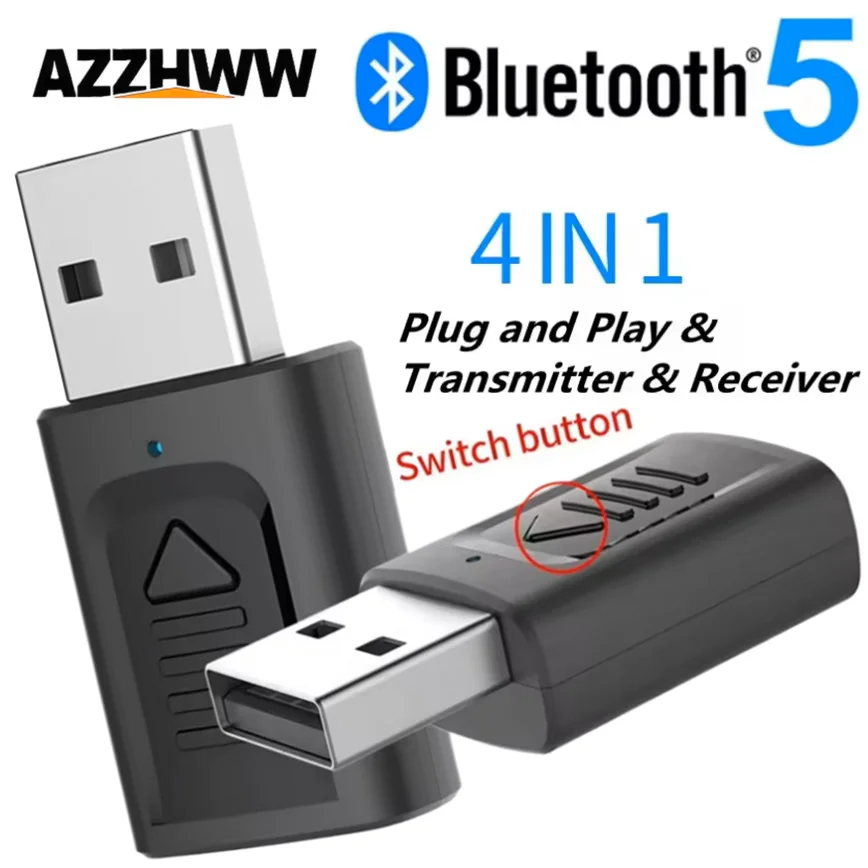 4 in 1 USB Bluetooth 5.0 Receiver Transmitter  AUX RCA 3.5mm Jack Wireless Bluetooth Audio Adapter Stereo For TV Car Laptop PC