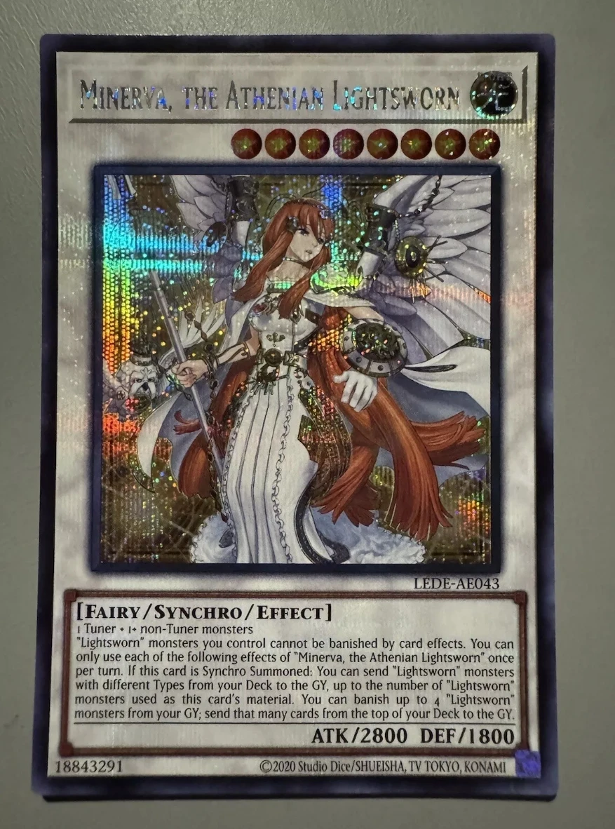 

Yugioh KONAMI Duel Monsters LEDE-AE043 Minerva, Athenian Lightsworn Secret Редкая азиатская английская коллекция мятная карта