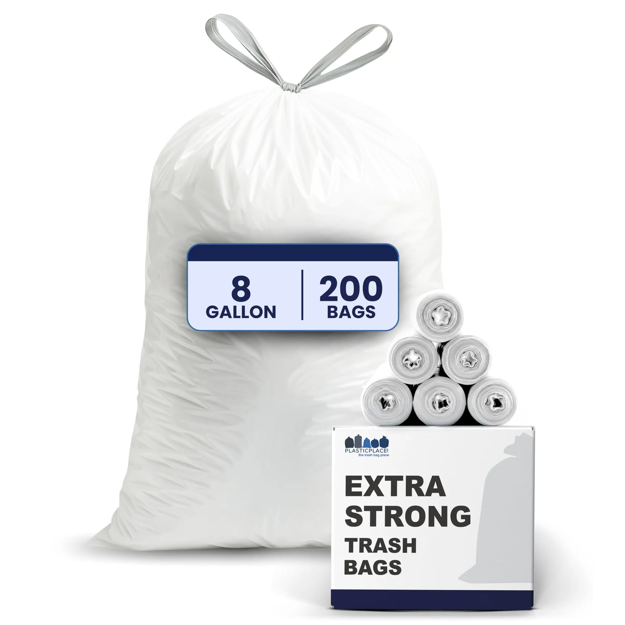 

0.7 Mil Thick 8 Gallon Trash Bags, 200 Count White Liners for Small Trash Cans