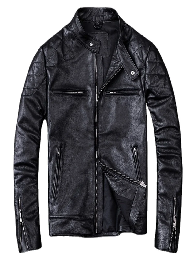 

Spring and Autumn Natural Cowhide Leather Jacket Men Motorcycle Jackets Biker Clothing Man Slim Real Coat