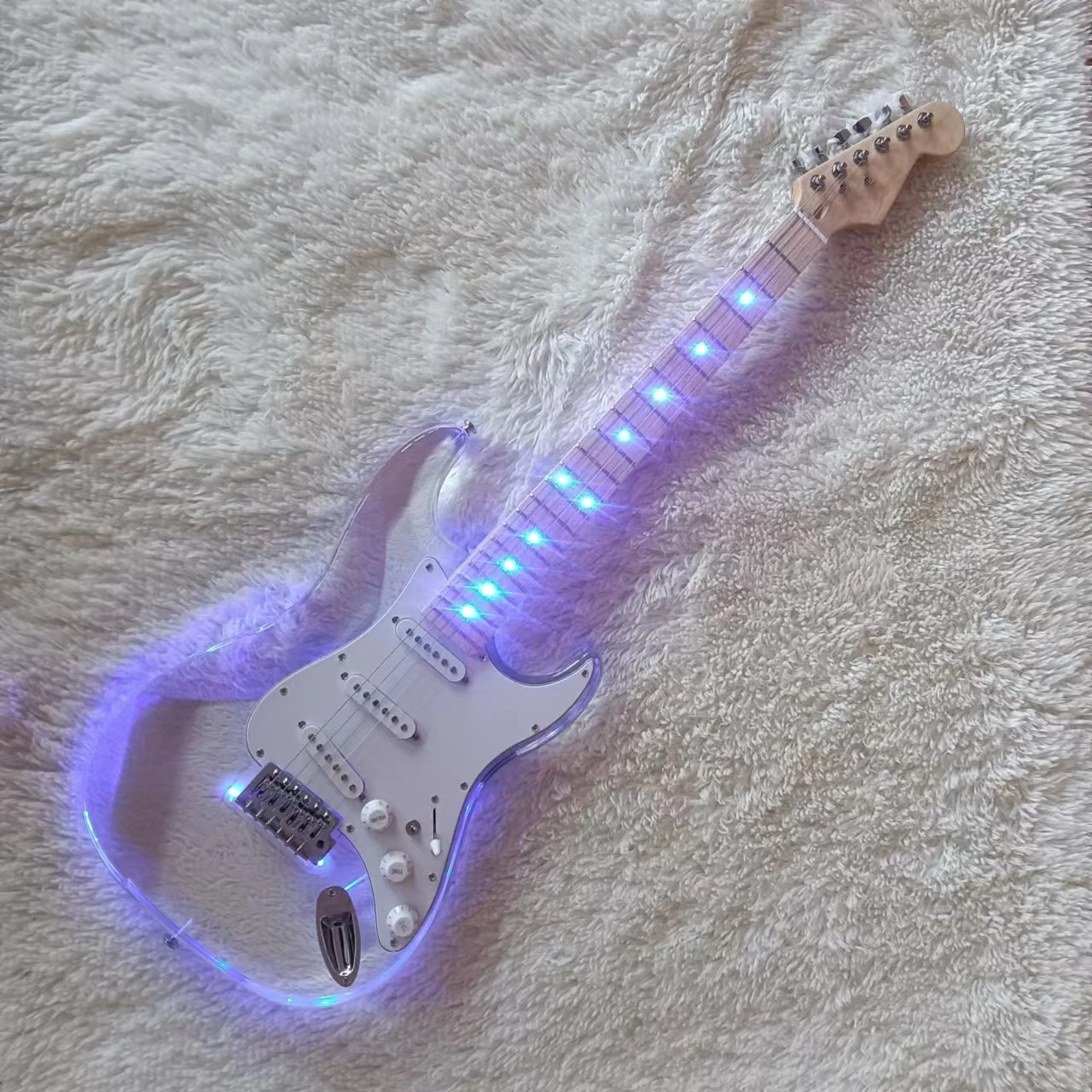 Factory direct sales of 6-string acrylic guitar body, maple wood guitar neck with LED lights and electric guitar