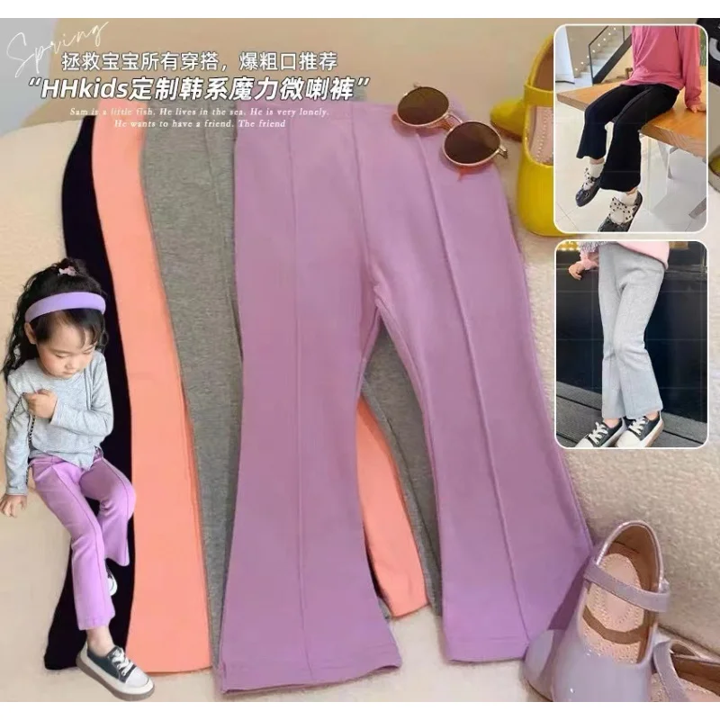 

Infant Toddler Spring and Autumn Girls' Candy Color Bell-Bottom Pants Fashionable Stylish Outfit Baby Temperament Split Pants Tr