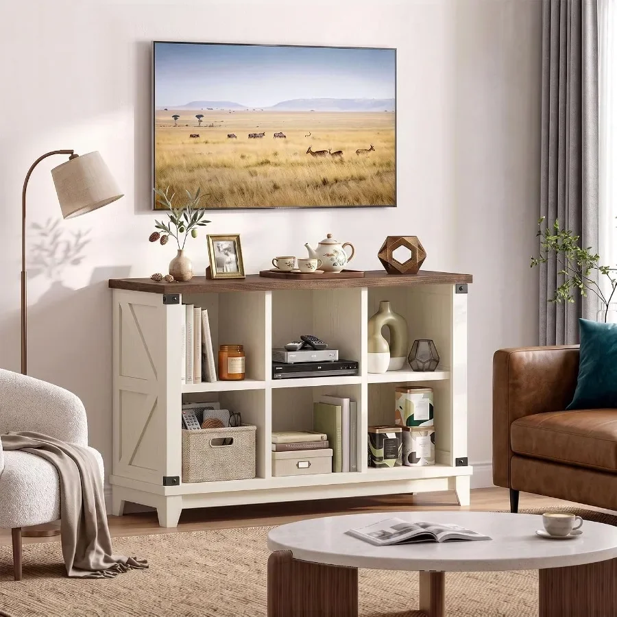 Farmhouse 6-Cube Storage Organizer for Living Room, White MDF with Smooth Finish and Rustic Charm