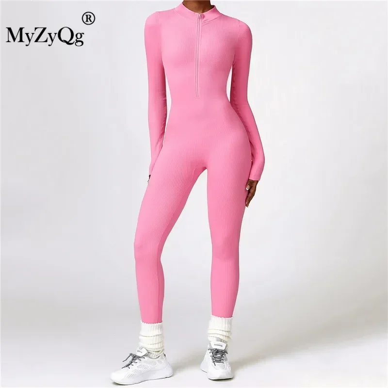 MyZyQg Women Winter Tight Long Sleeve Yoga Jumpsuit Ballet Dance Aerial Zipper Abdominal High-intensity Sports Fitness Wear